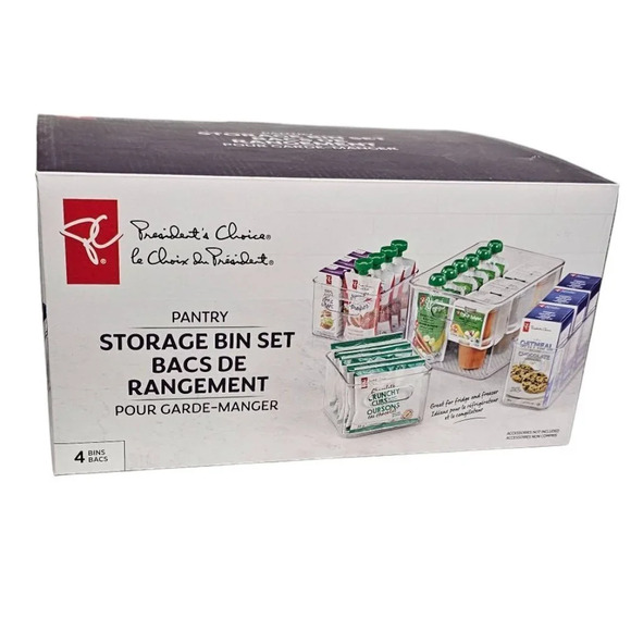 PC Other - Presidents Choice Fridge Storage Bins Clear x 4 New In Box Pantry Organization
